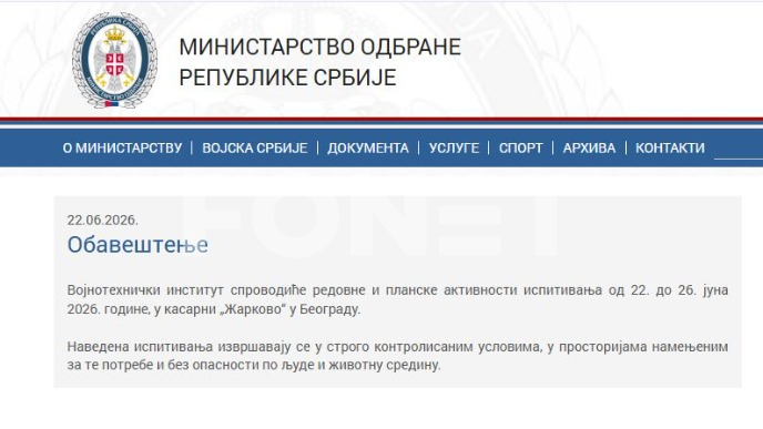 Testiranje od 22. do 26. juna